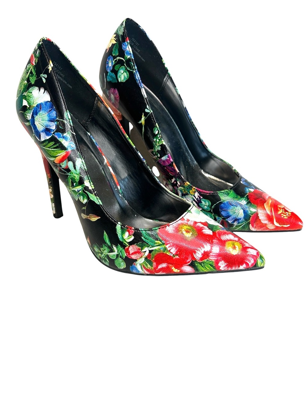 Hot Tomato Floral Pointed Toe High Heel Pumps Black Multicolor Women 9.5